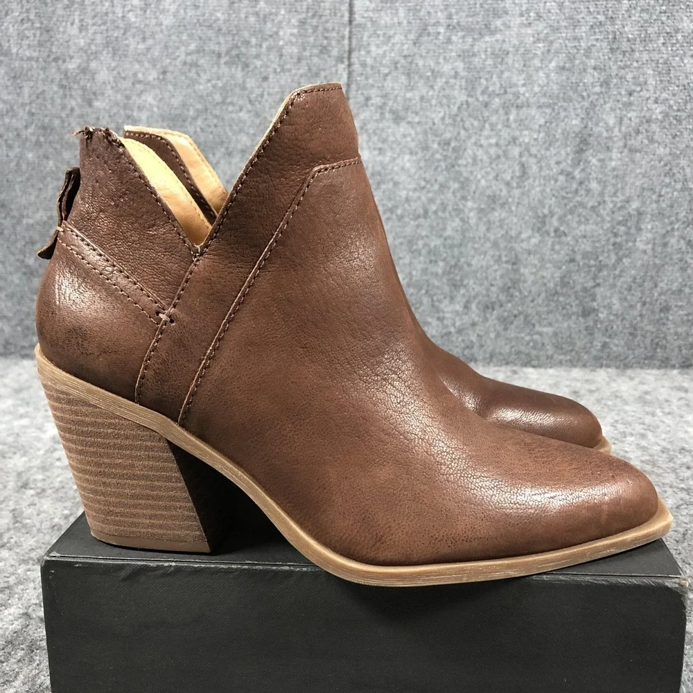 Crown Vintage‎ Ankle Booties Womens 9.5 M Brown Leather Zip Block Heel CV-STAVIE